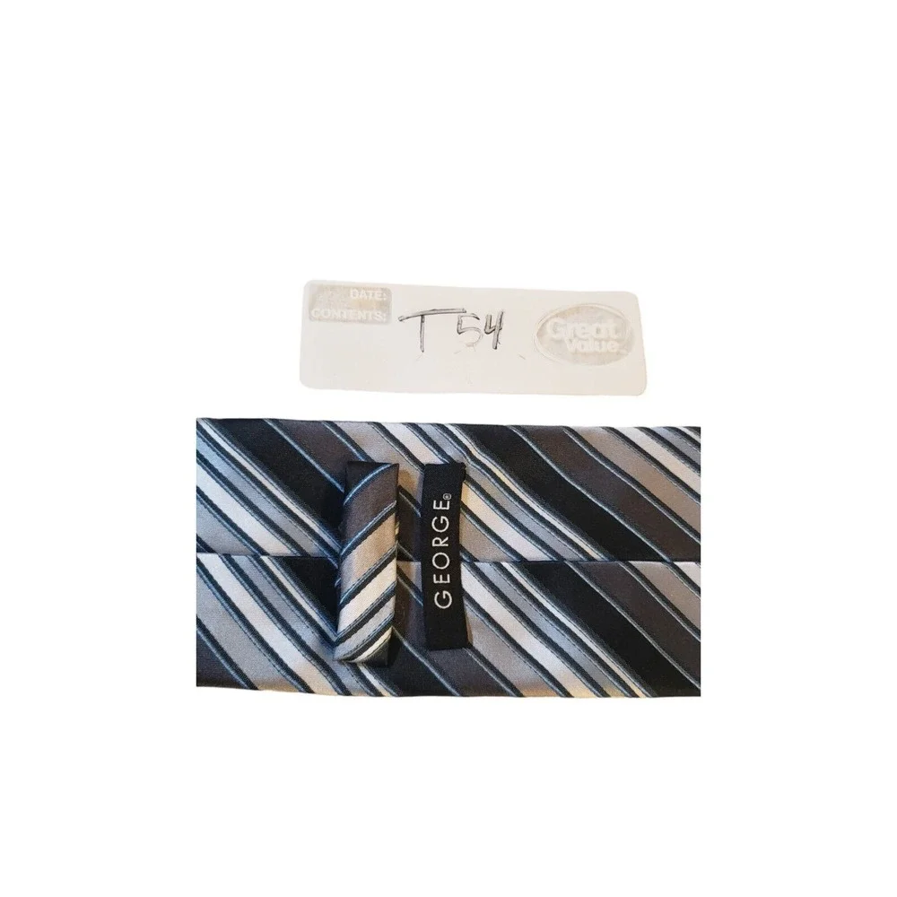 George Gray, Silver & Black Striped Neck Tie Polyester Satin Finish Business Off